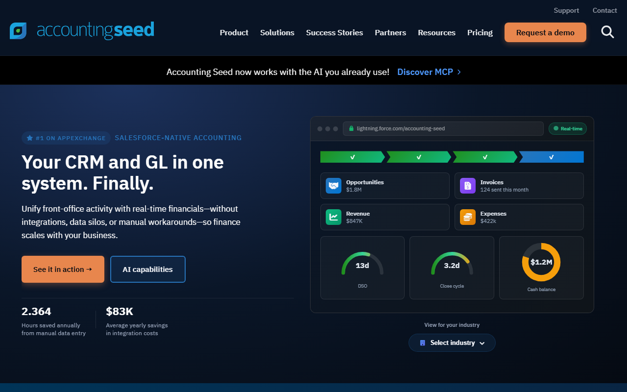Screenshot of the Accounting Seed vendor homepage