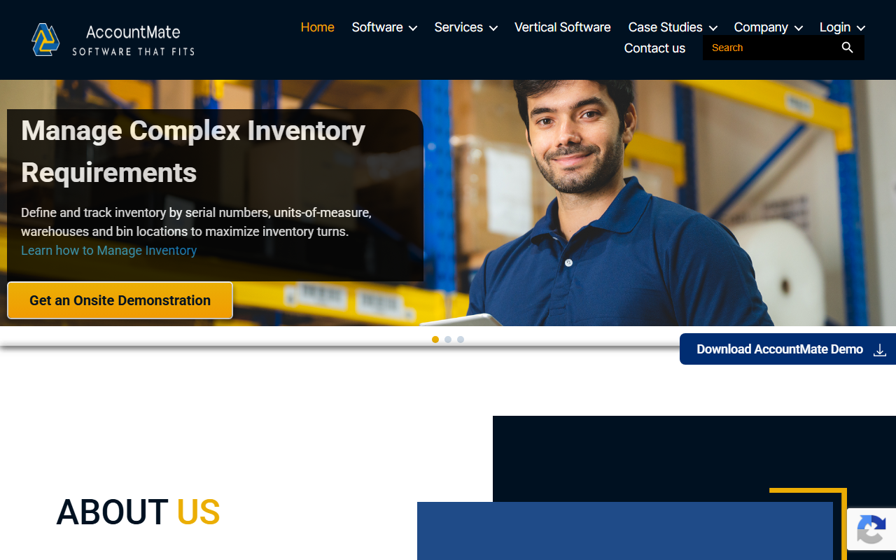 Screenshot of the AccountMate vendor homepage