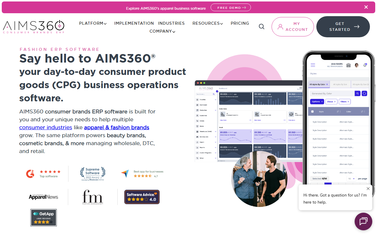 Screenshot of the AIMS360 vendor homepage