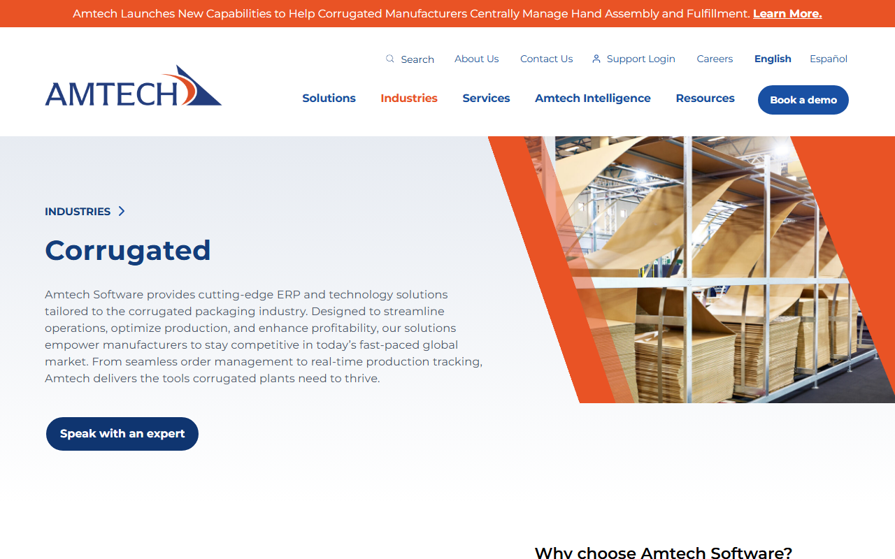Screenshot of the Amtech EnCore vendor homepage