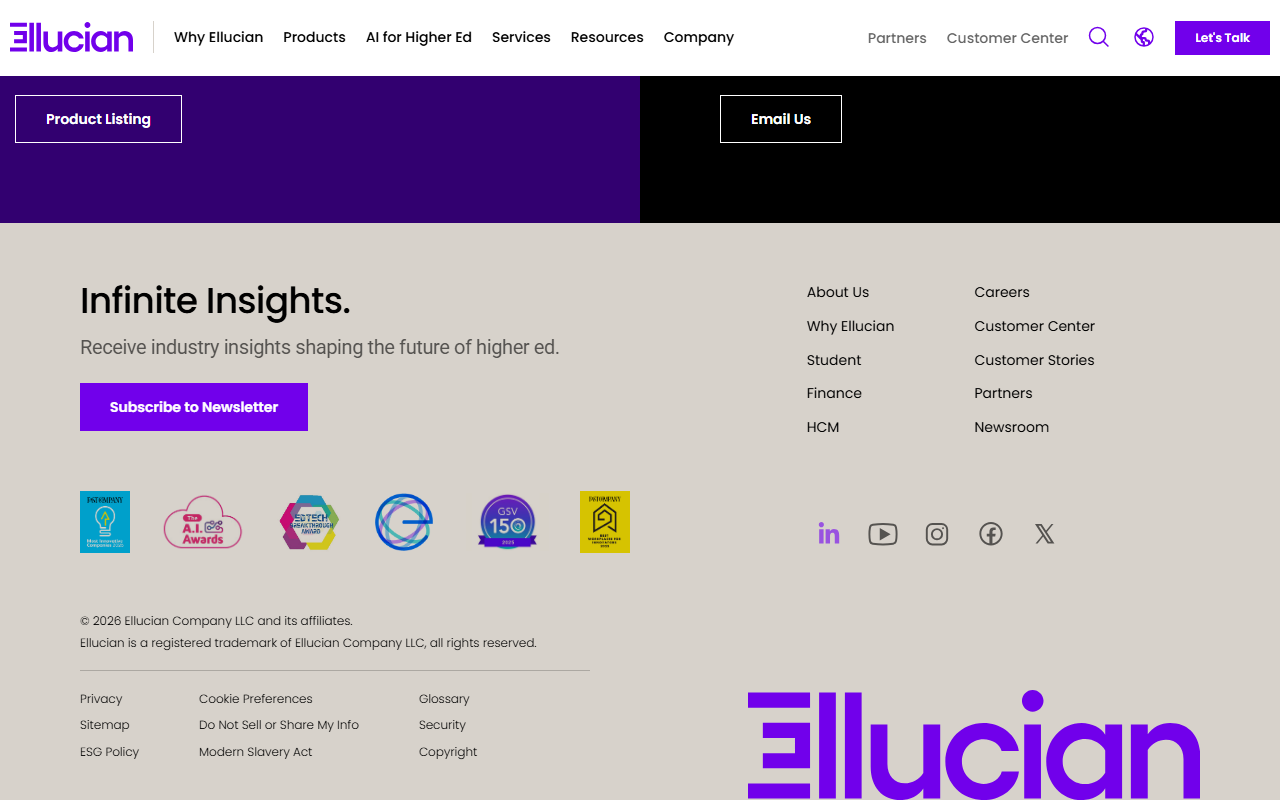 Screenshot of the Anthology Student vendor homepage