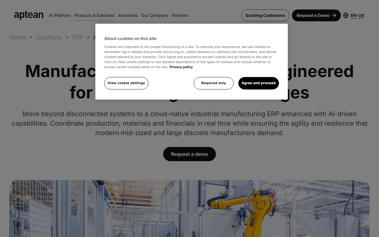 Screenshot of the Aptean Encompix ERP vendor homepage