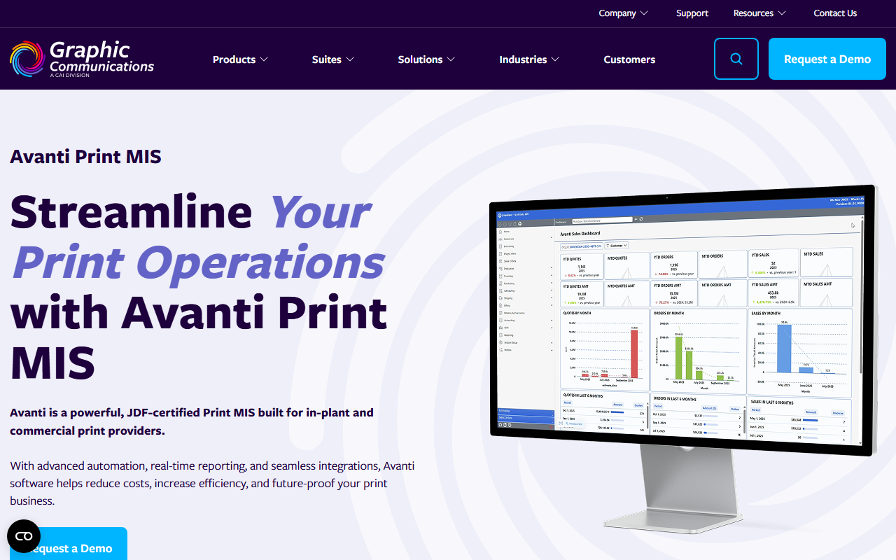 Screenshot of the Avanti Slingshot vendor homepage