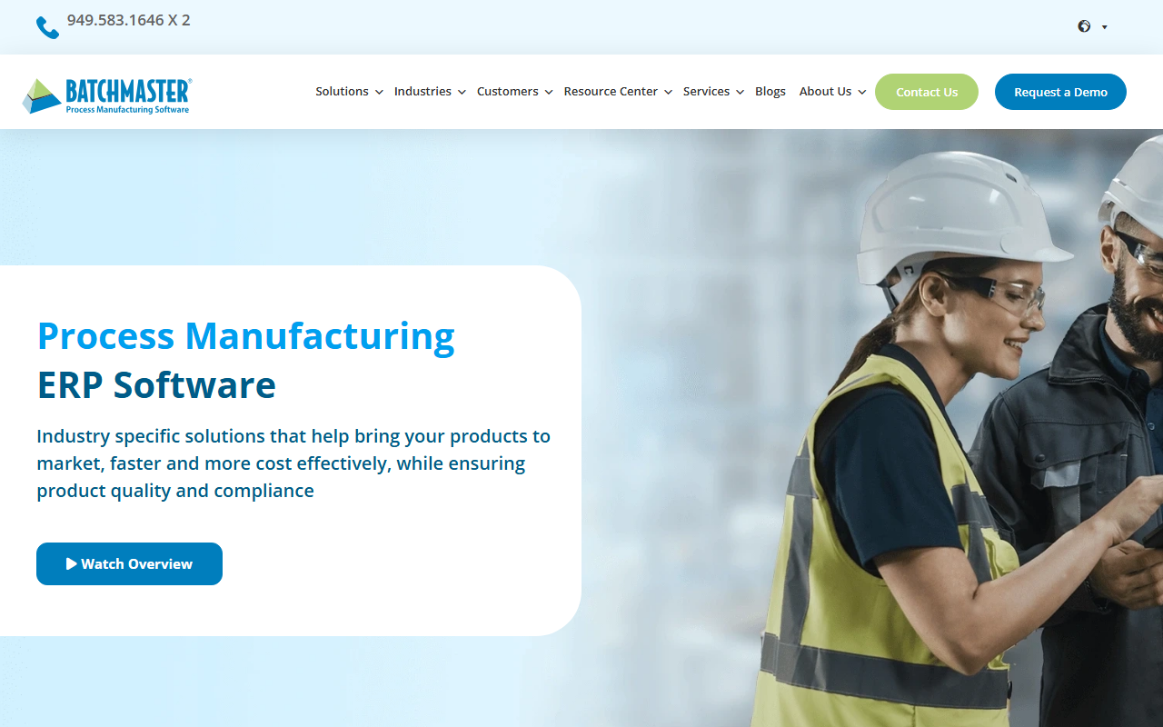 Screenshot of the BatchMaster ERP vendor homepage