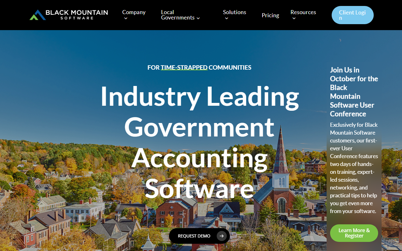 Screenshot of the Black Mountain Software vendor homepage