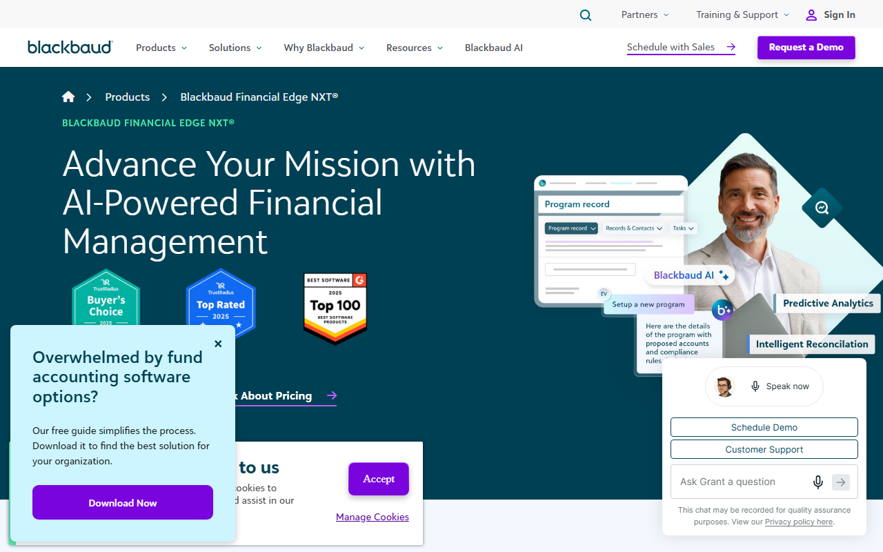 Screenshot of the Blackbaud Financial Edge NXT vendor homepage