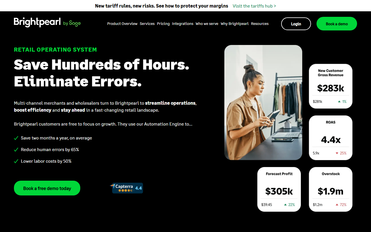 Screenshot of the Brightpearl by Sage vendor homepage