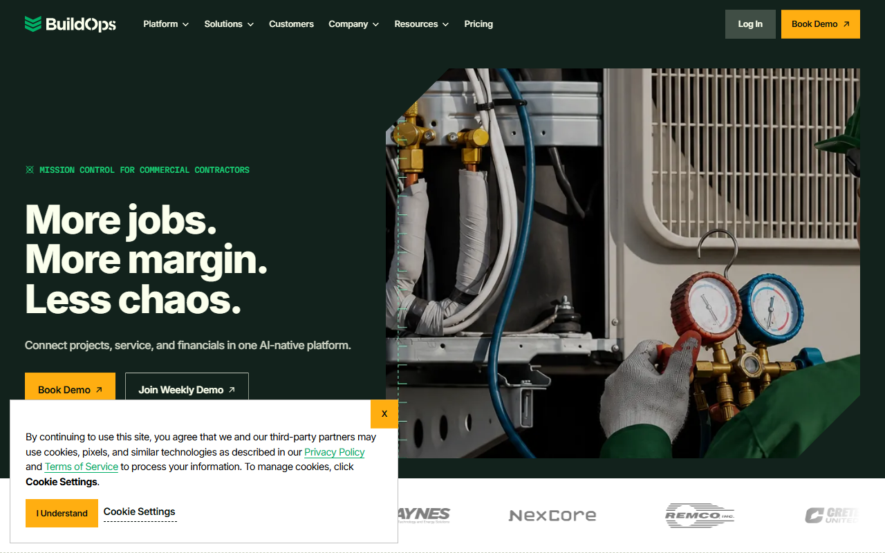 Screenshot of the BuildOps vendor homepage