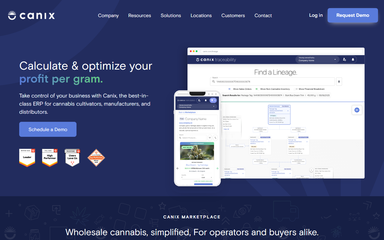 Screenshot of the Canix vendor homepage