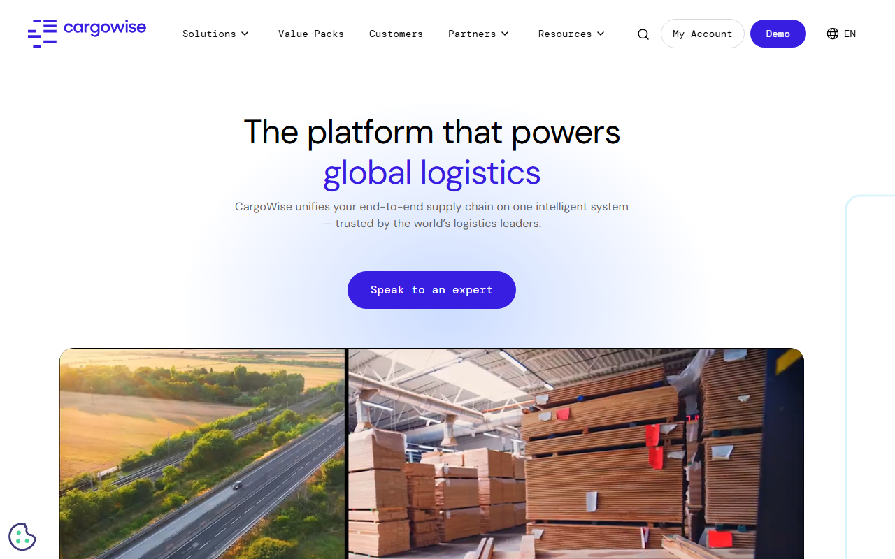 Screenshot of the CargoWise (WiseTech Global) vendor homepage