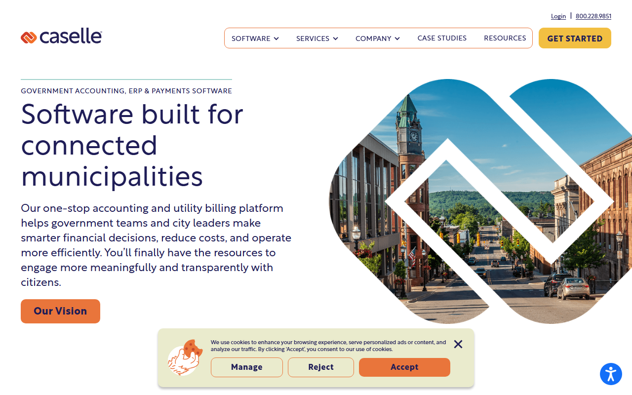 Screenshot of the Caselle Connect vendor homepage