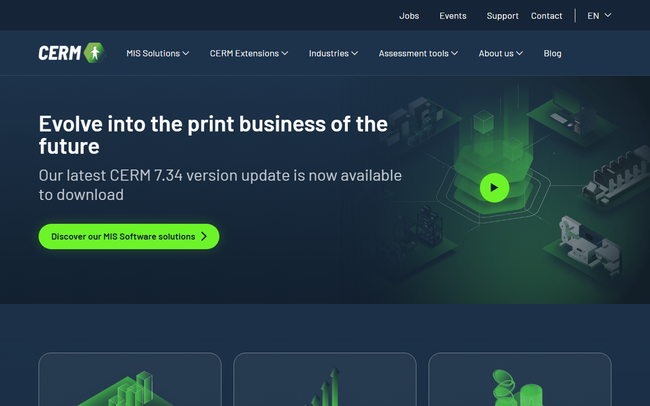 Screenshot of the CERM vendor homepage