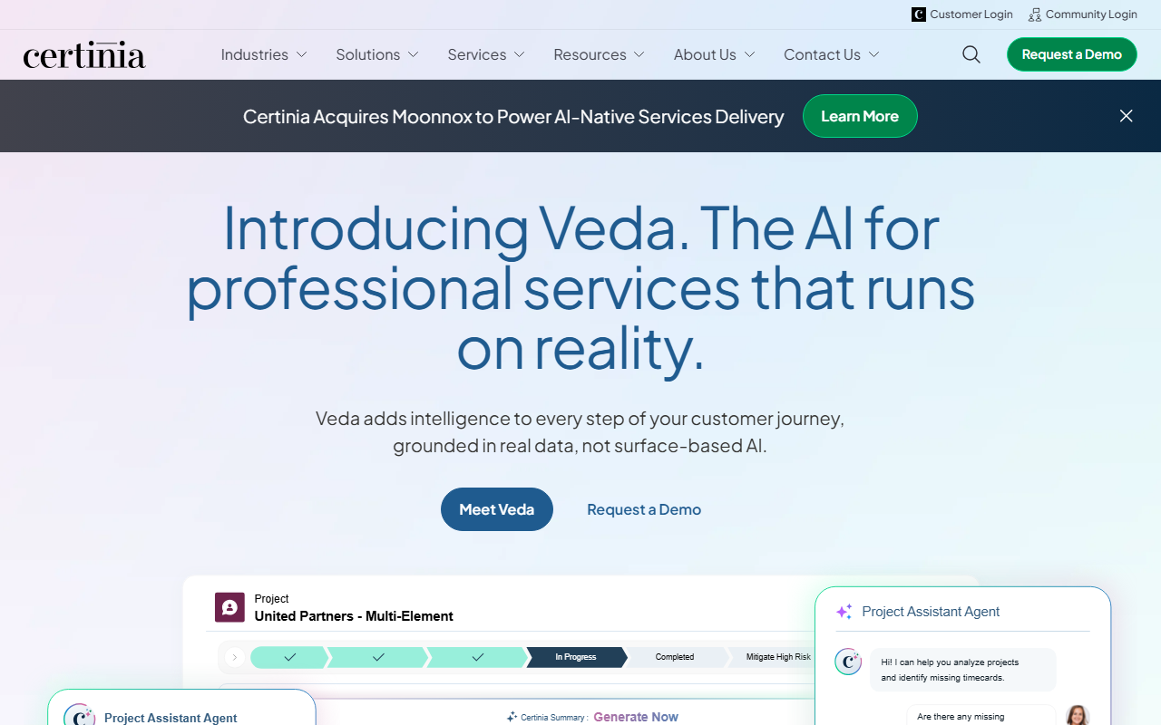 Screenshot of the Certinia PS Cloud (Professional Services Cloud) vendor homepage