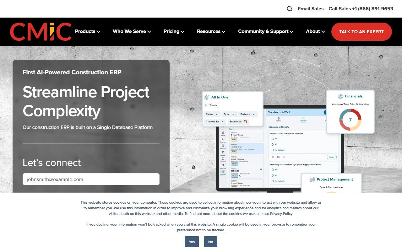 Screenshot of the CMiC vendor homepage