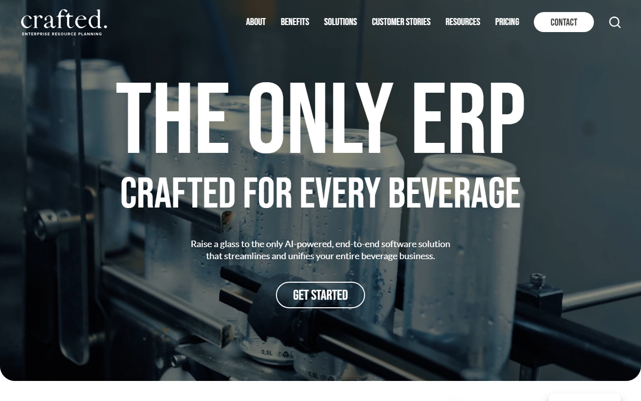 Screenshot of the Crafted ERP vendor homepage