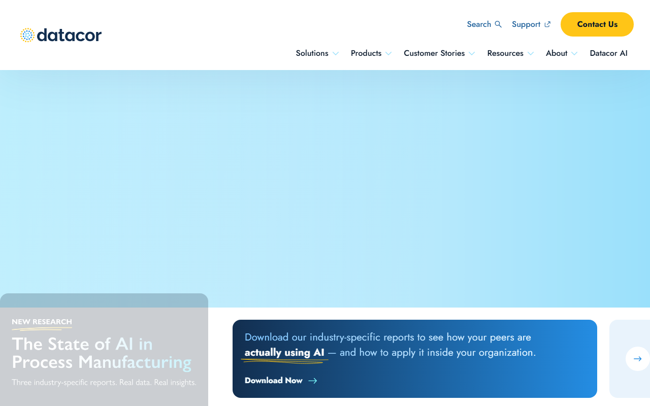 Screenshot of the Datacor ERP vendor homepage