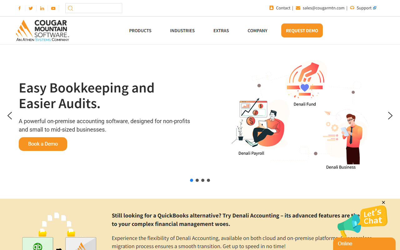 Screenshot of the Denali Business and Denali Fund (Cougar Mountain Software) vendor homepage