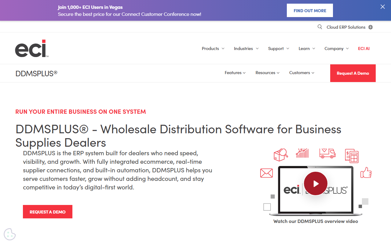 Screenshot of the ECI DDMSPLUS vendor homepage