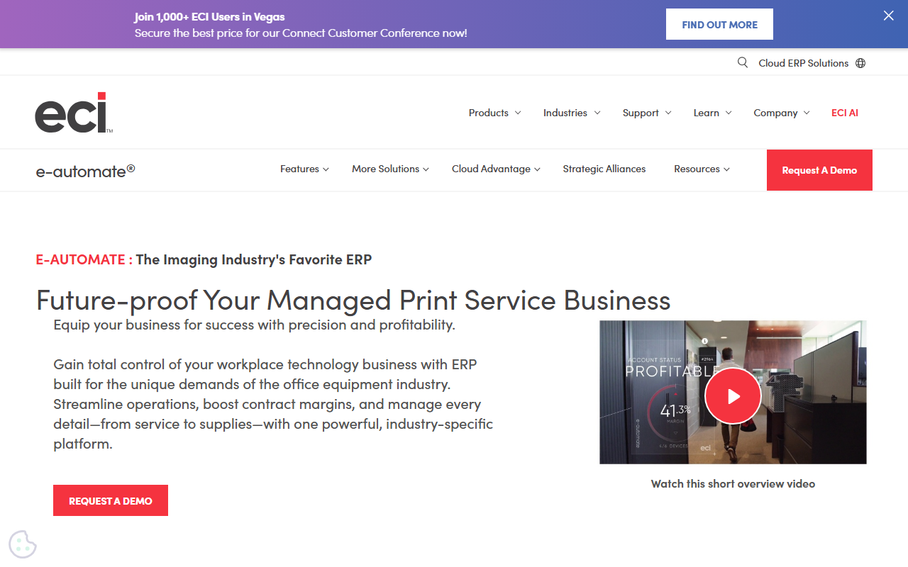 Screenshot of the ECI e-automate vendor homepage