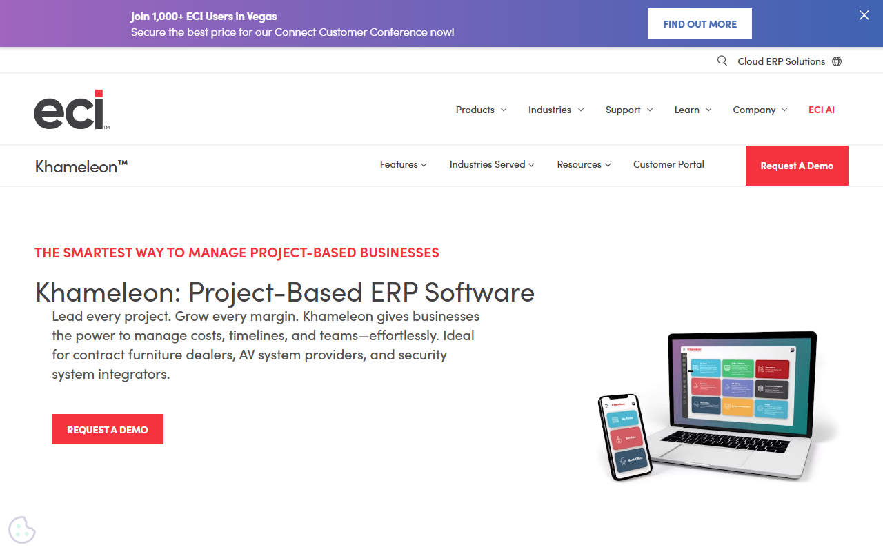 Screenshot of the ECI Khameleon vendor homepage