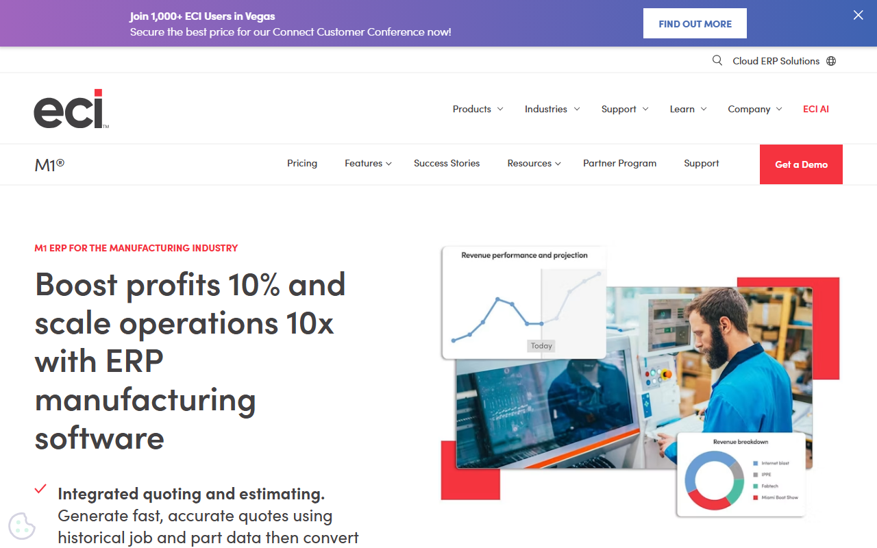 Screenshot of the M1 (ECI Software Solutions) vendor homepage
