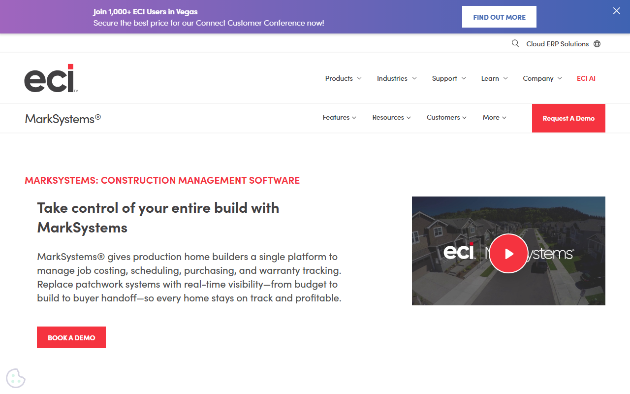 Screenshot of the ECI MarkSystems vendor homepage