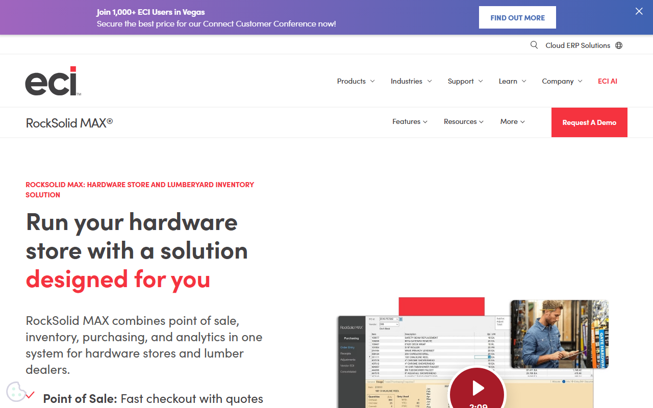 Screenshot of the ECI RockSolid MAX vendor homepage