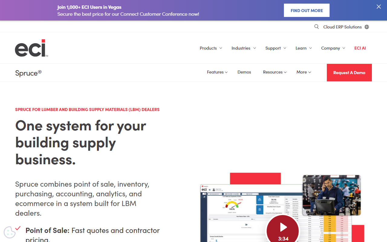 Screenshot of the ECI Spruce vendor homepage