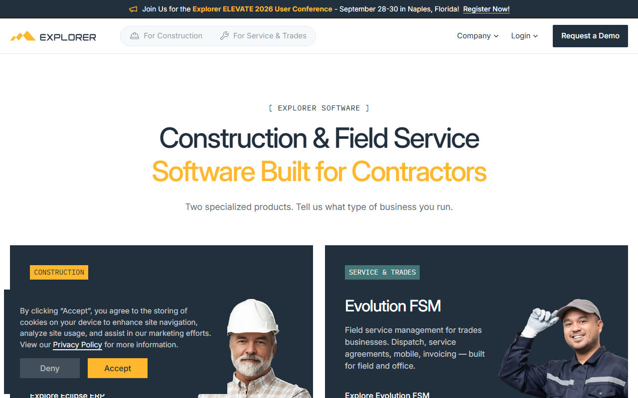 Screenshot of the Explorer Eclipse vendor homepage