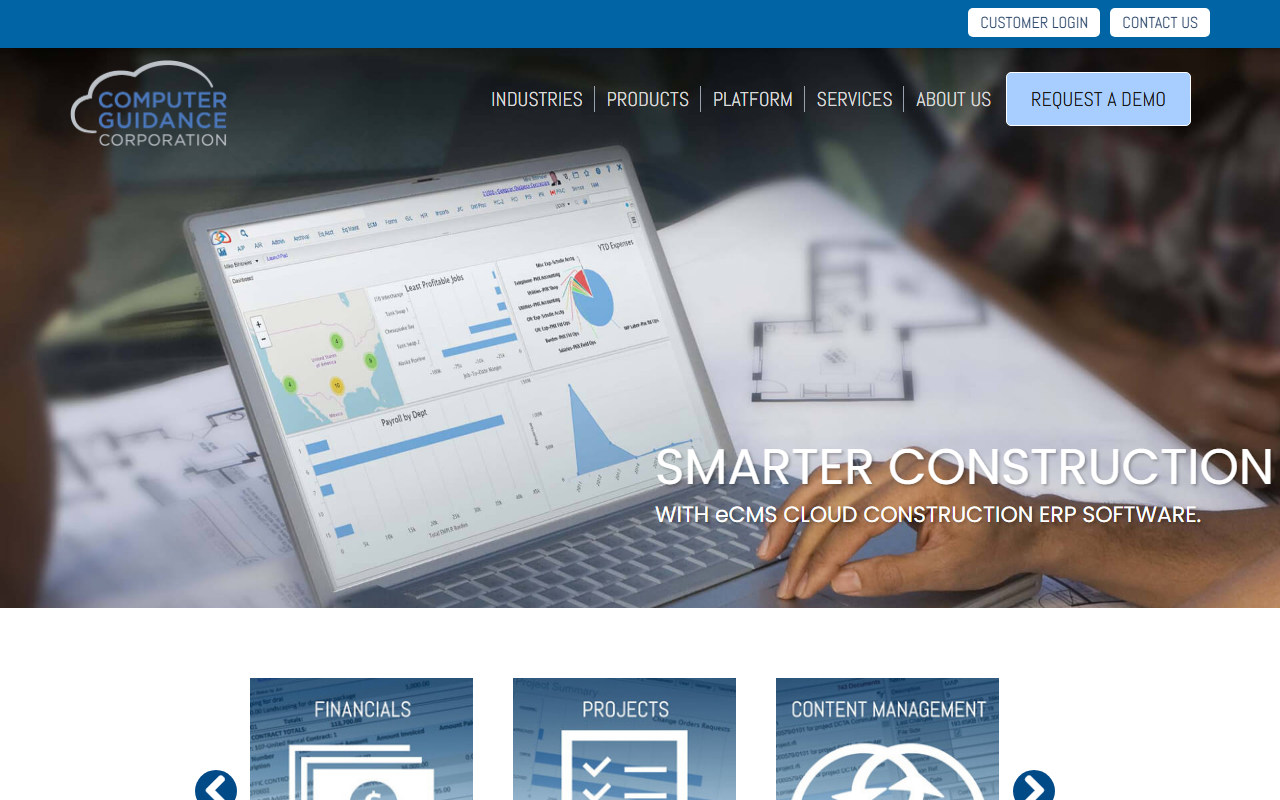 Screenshot of the eCMS (Computer Guidance Corporation) vendor homepage
