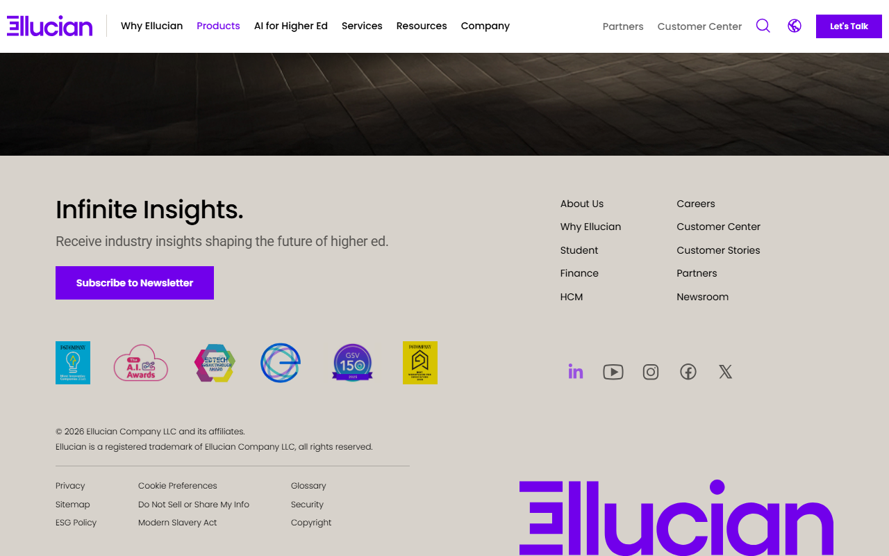 Screenshot of the Ellucian Colleague vendor homepage