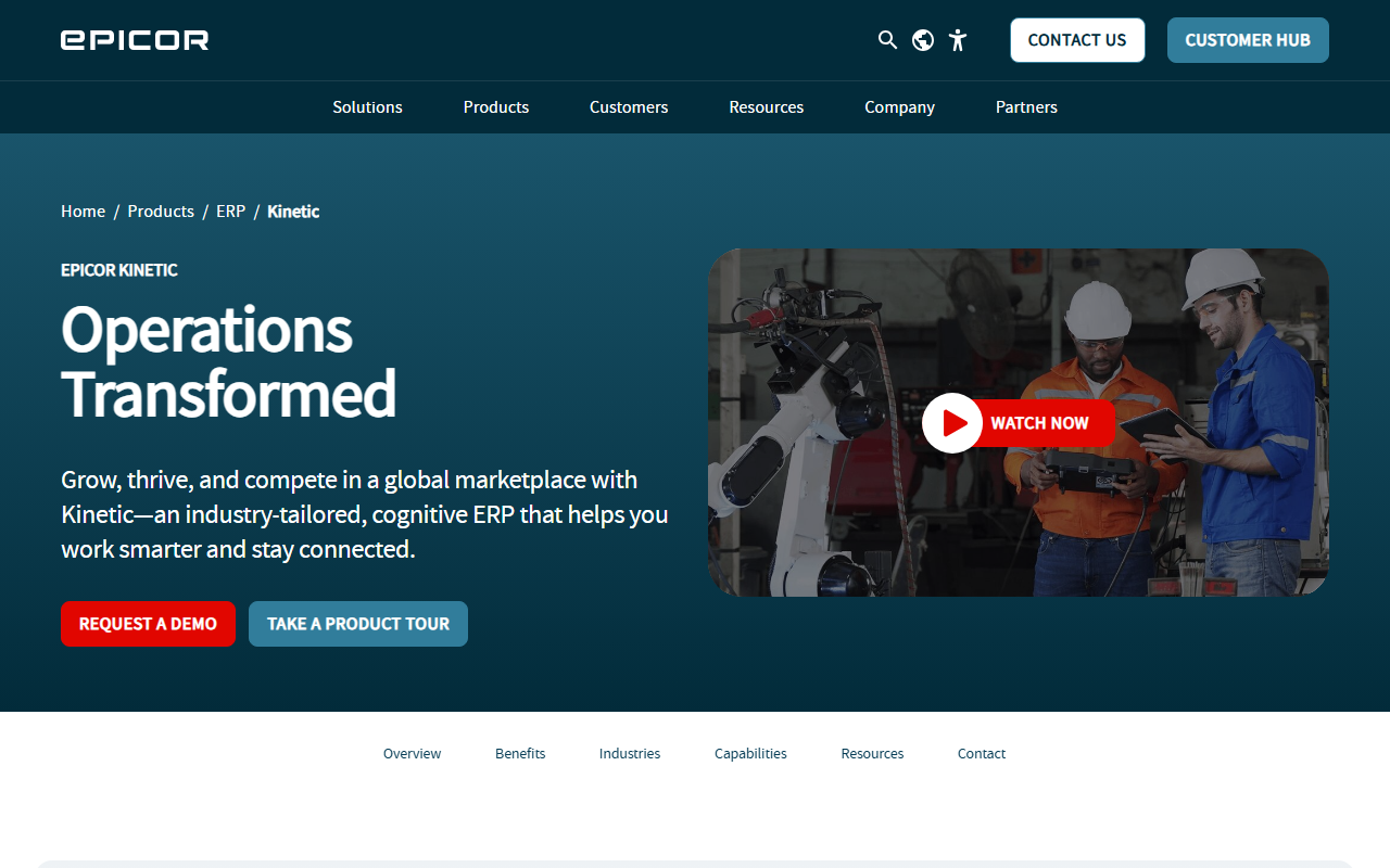 Screenshot of the Epicor Kinetic vendor homepage