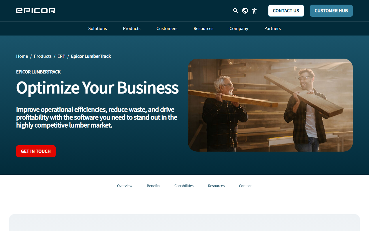 Screenshot of the Epicor LumberTrack vendor homepage