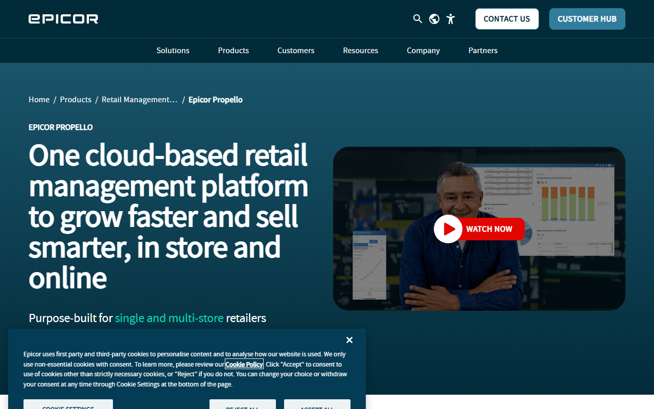 Screenshot of the Epicor Propello vendor homepage