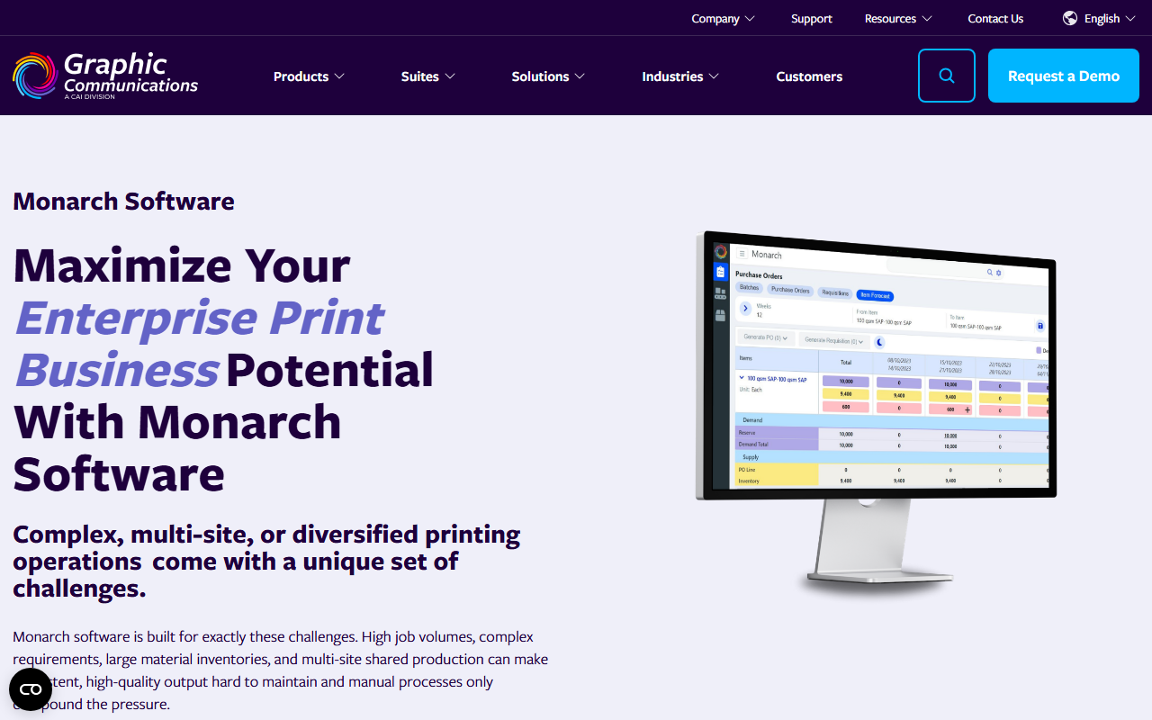 Screenshot of the ePS Monarch vendor homepage