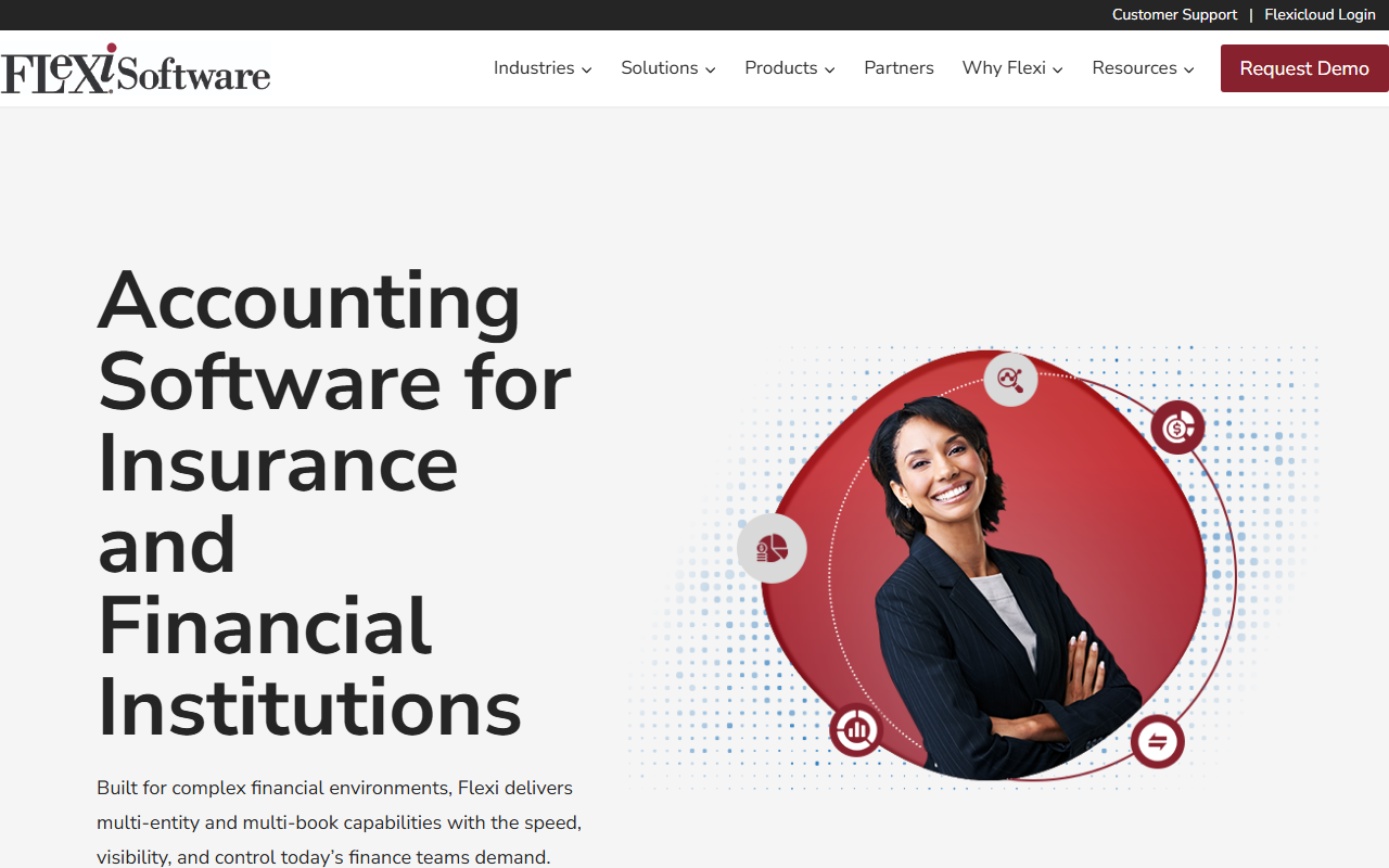 Screenshot of the FlexiFinancials vendor homepage