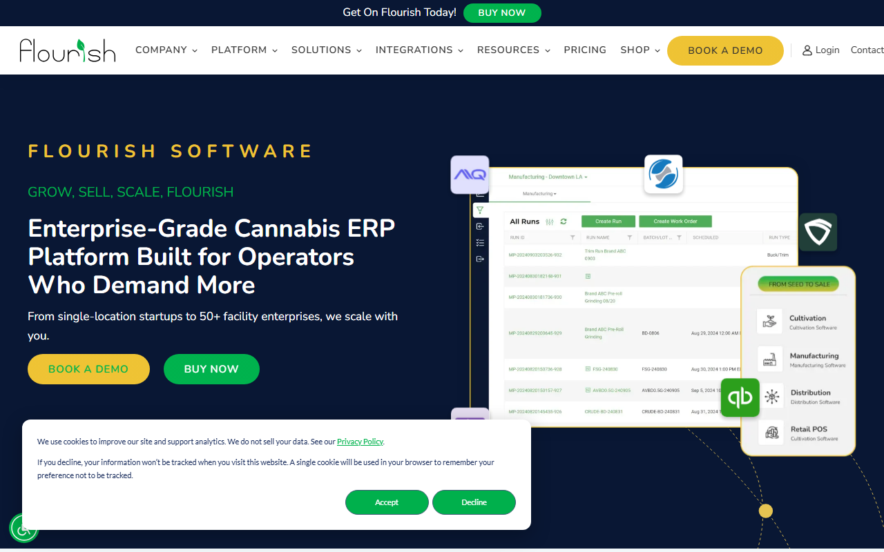 Screenshot of the Flourish Software vendor homepage