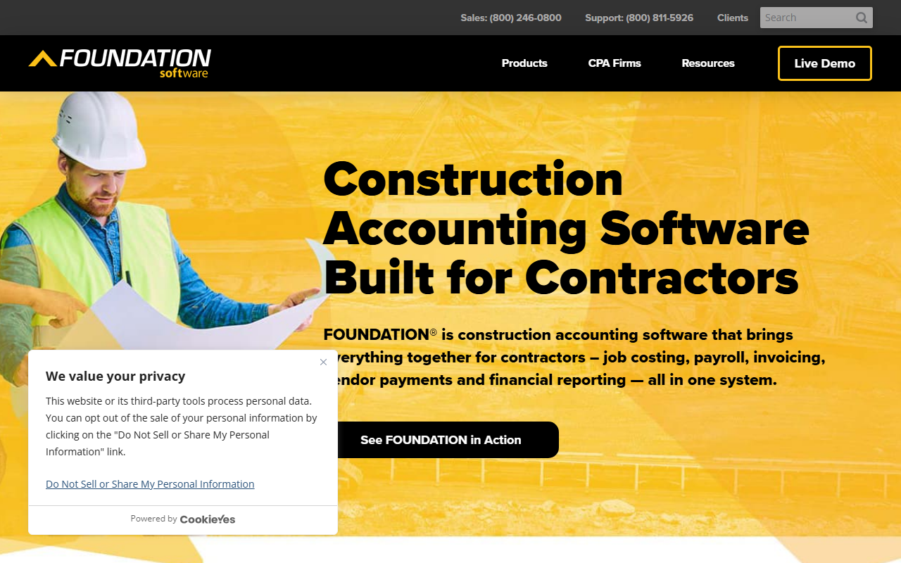 Screenshot of the FOUNDATION (Foundation Software) vendor homepage