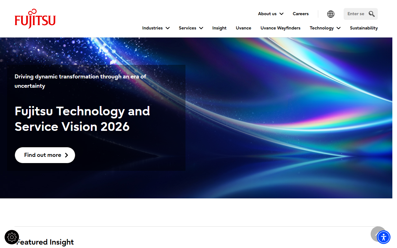 Screenshot of the Fujitsu GLOVIA OM vendor homepage