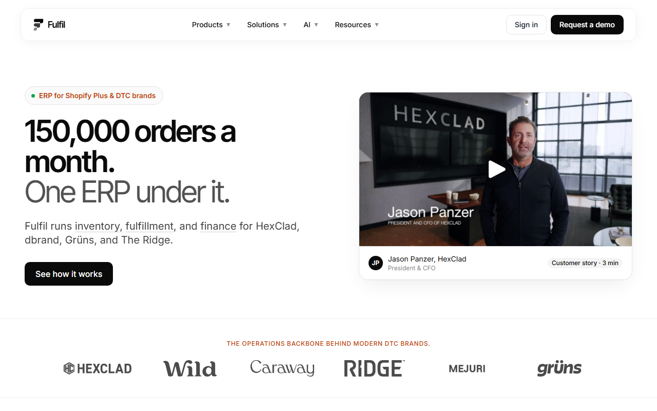 Screenshot of the Fulfil vendor homepage