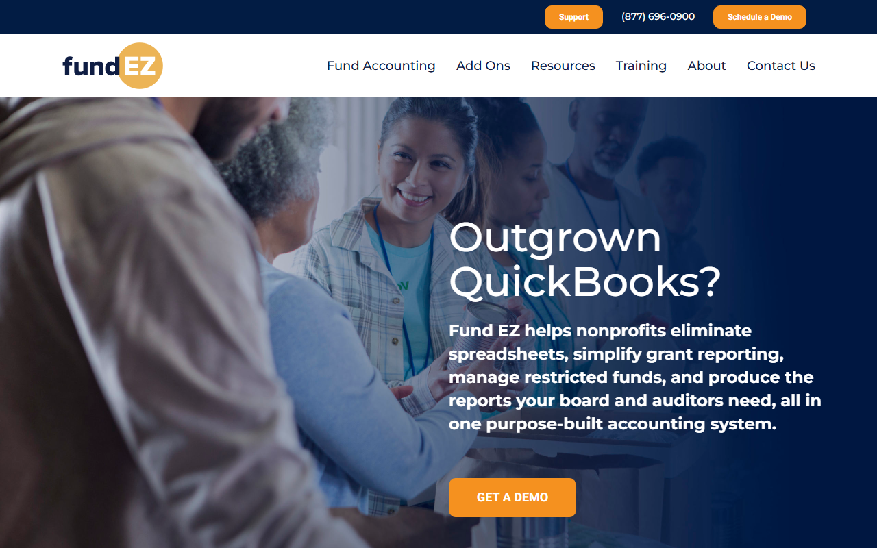 Screenshot of the FUND E-Z vendor homepage