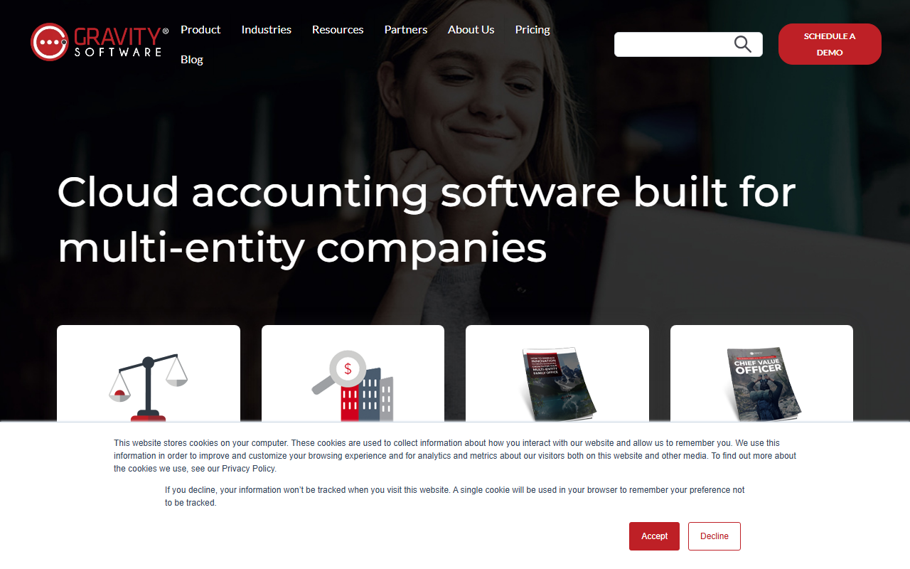 Screenshot of the Gravity Software vendor homepage