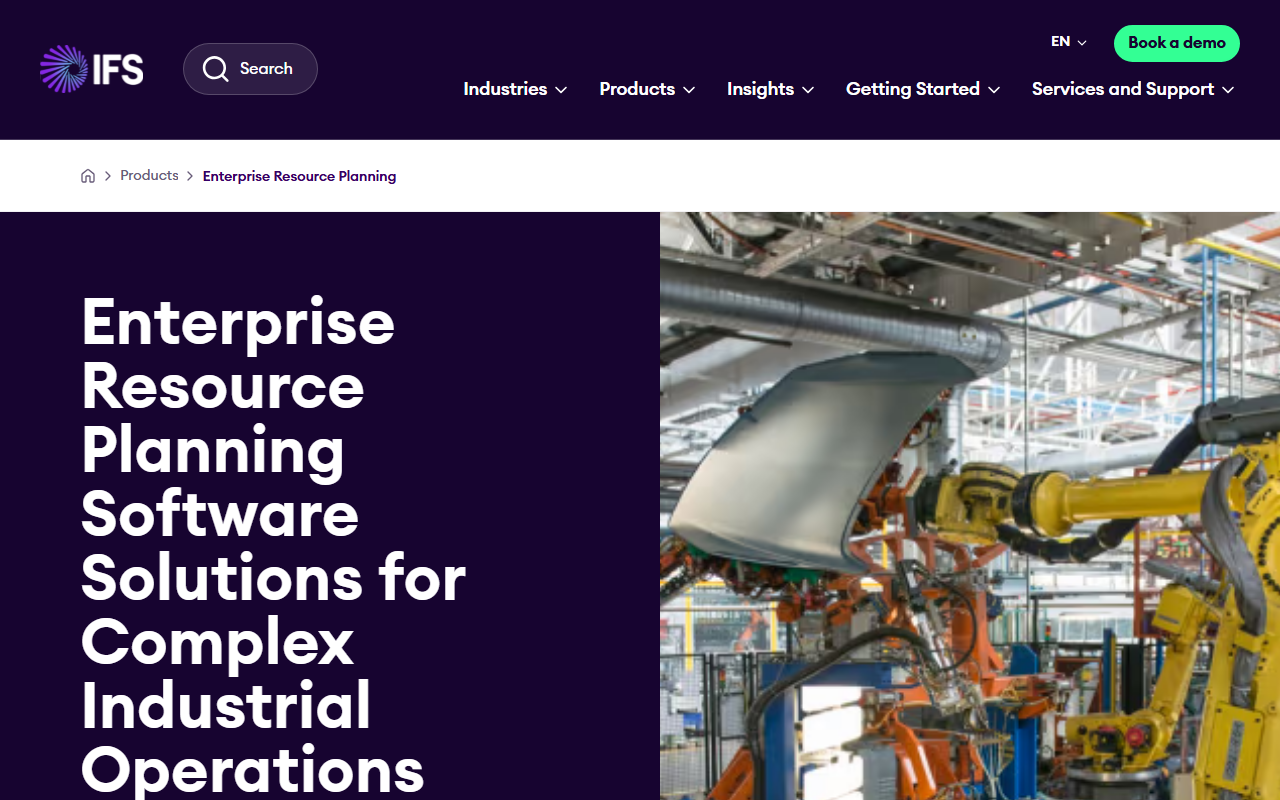 Screenshot of the IFS Cloud vendor homepage