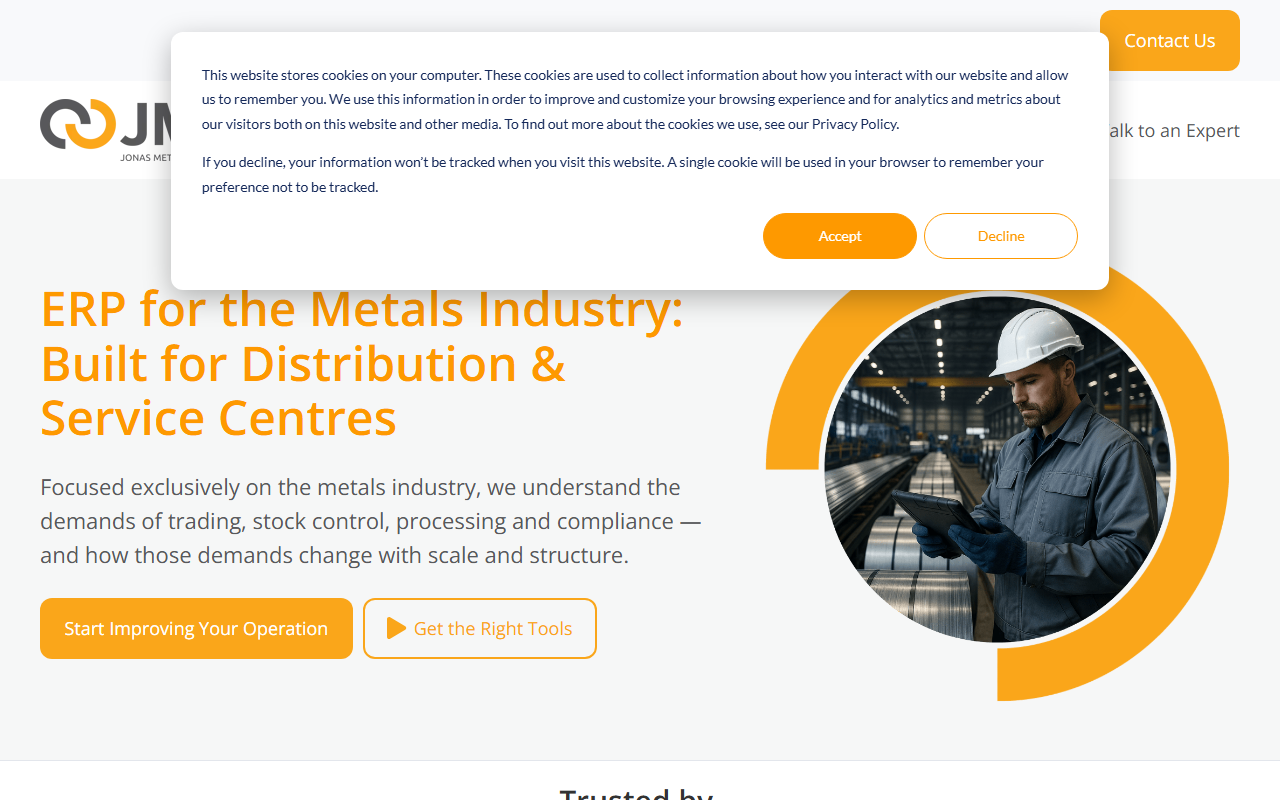 Screenshot of the iMetal and Prof.IT vendor homepage