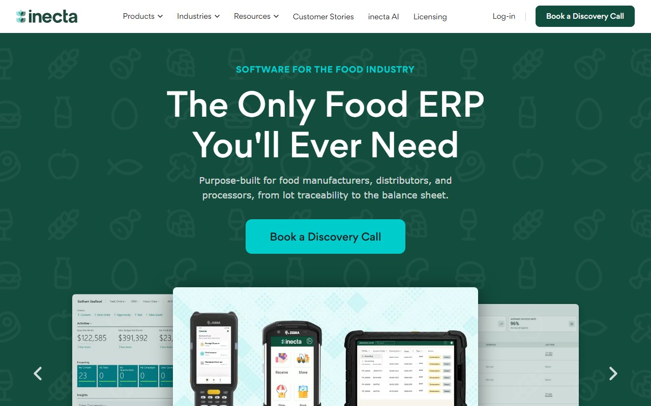 Screenshot of the inecta Food vendor homepage