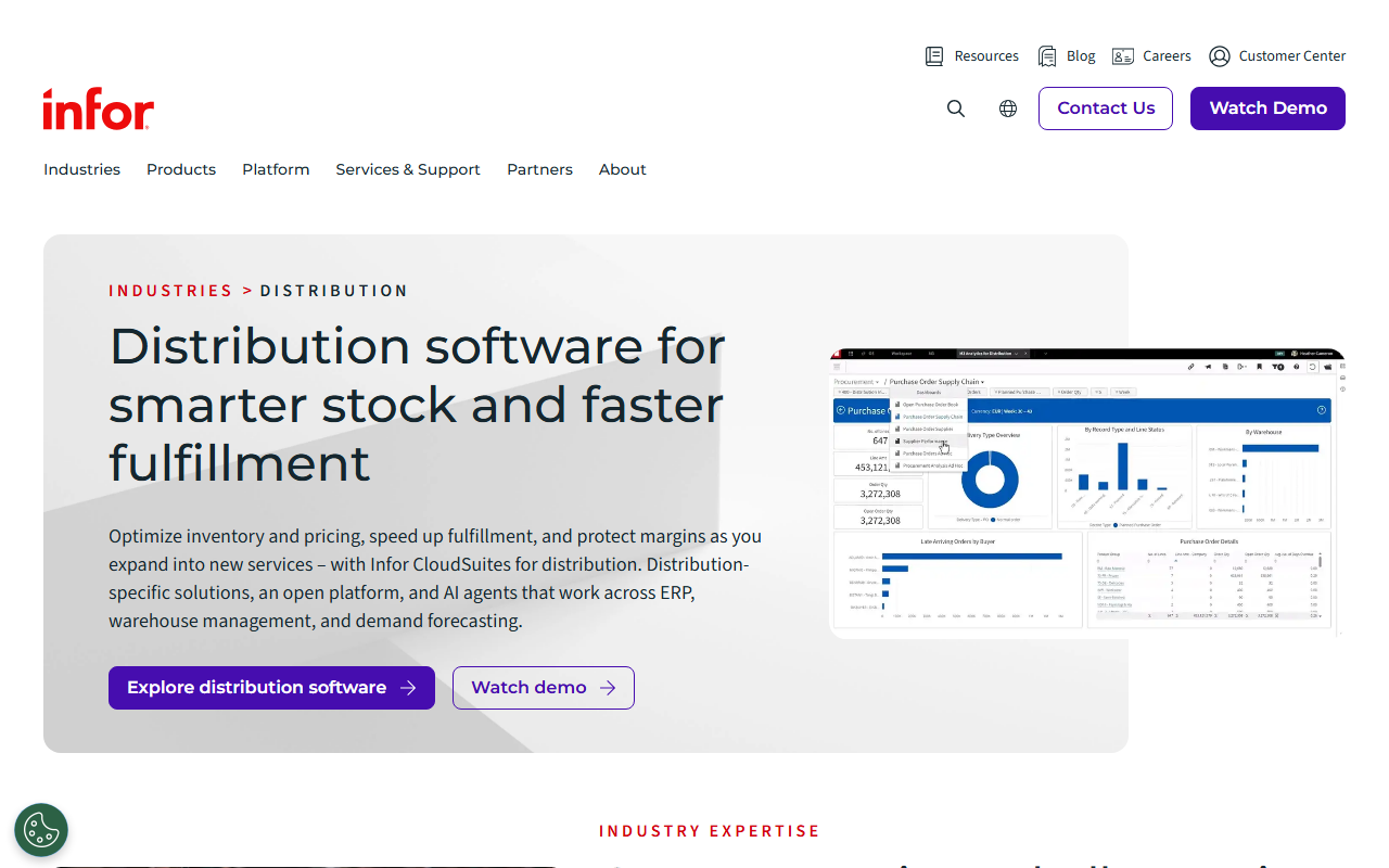 Screenshot of the Infor CloudSuite Distribution vendor homepage