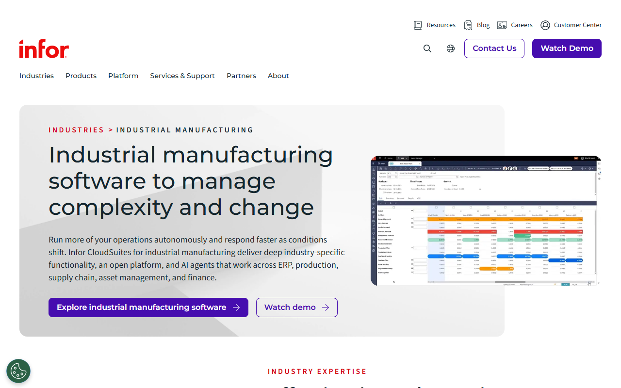 Screenshot of the Infor CloudSuite Industrial (SyteLine) vendor homepage