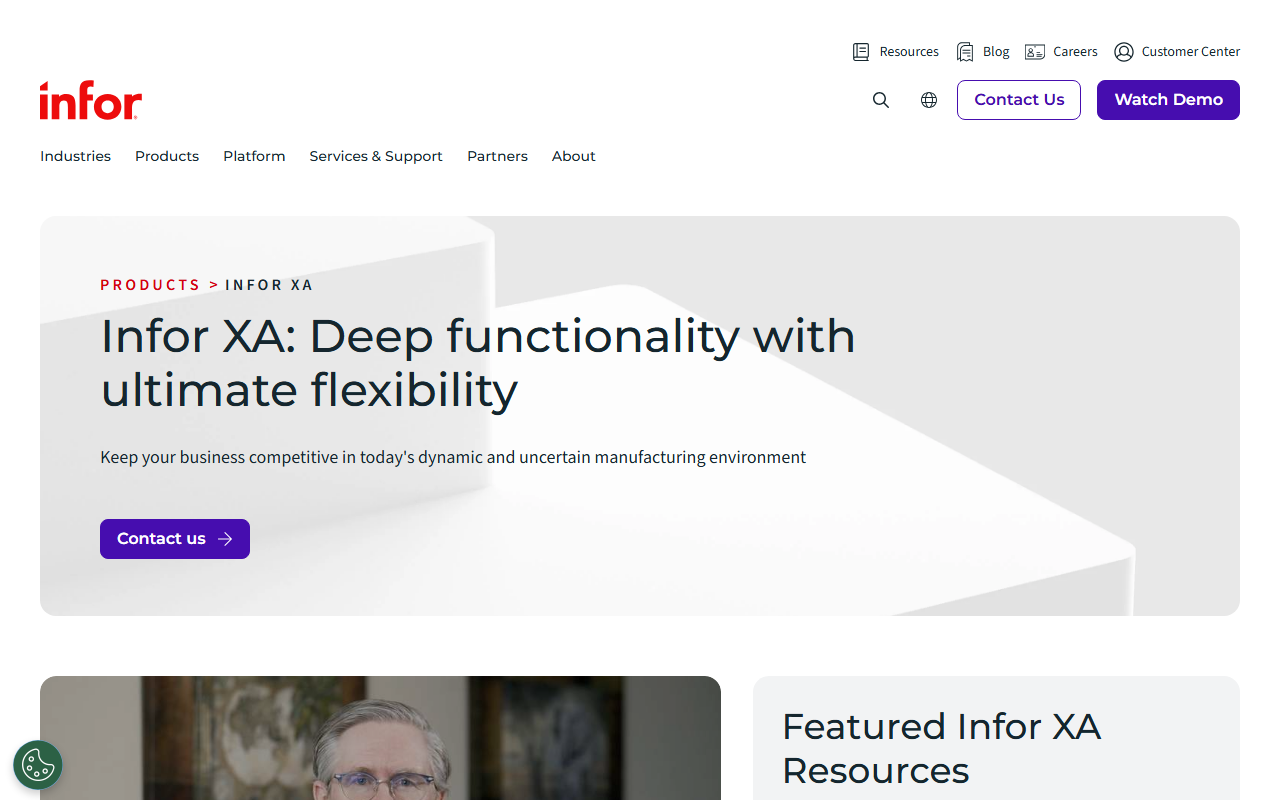 Screenshot of the Infor XA vendor homepage