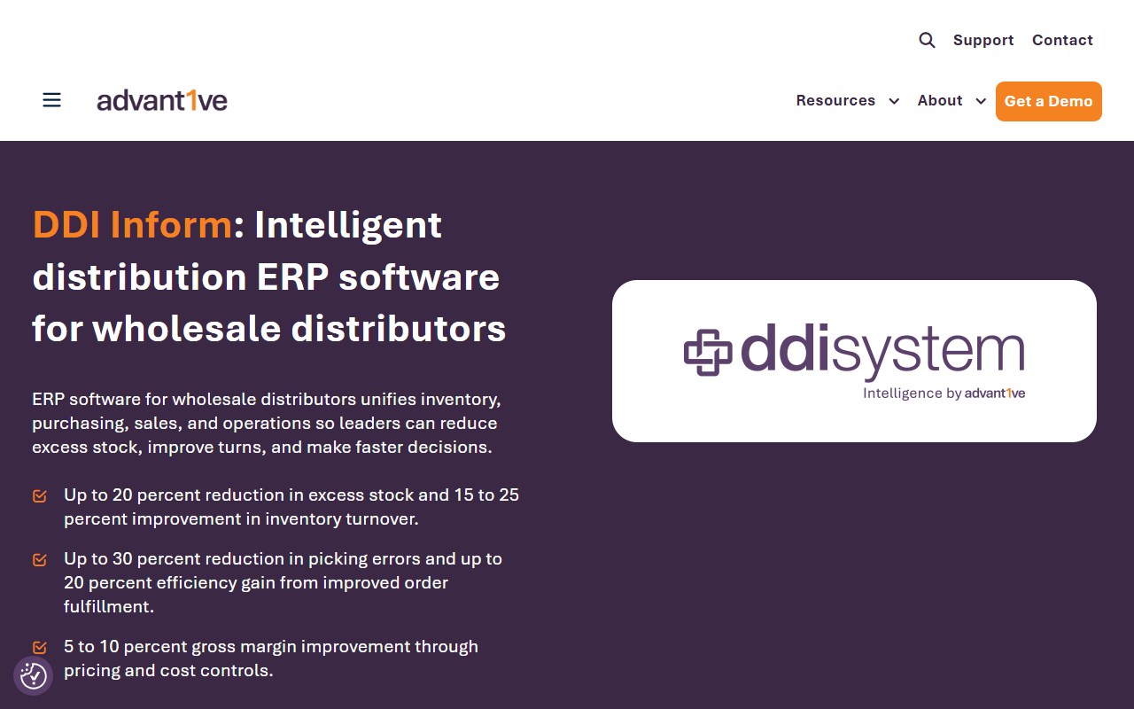 Screenshot of the Inform ERP (DDI System) vendor homepage