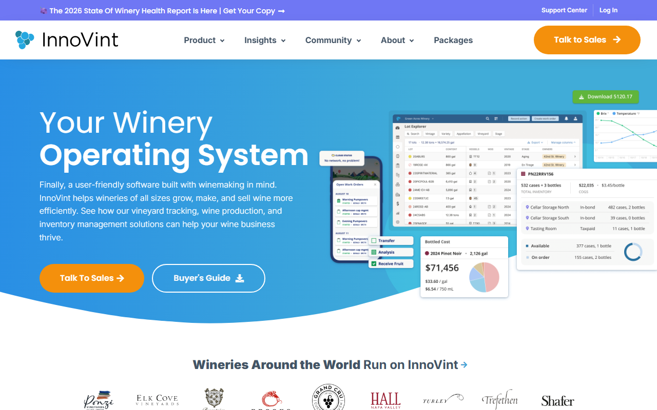 Screenshot of the InnoVint vendor homepage
